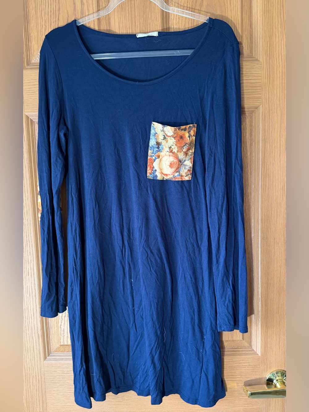 12 Pm By Mon Ami Navy Long-Sleeve Tunic with Floral Pocket